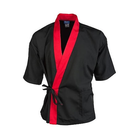 Allpoints Kng Xl Sushi Chef Coat Black/Red 3/4 Sleeve 2129BKRDXL